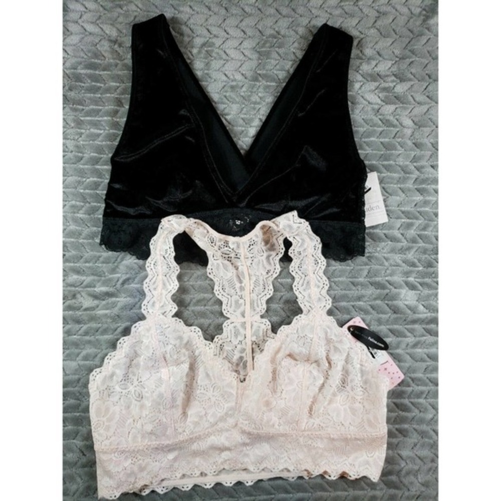 Lot of 2 Unlined Bralette Size Medium Auden Women's Black Lace Racerback Jezebel